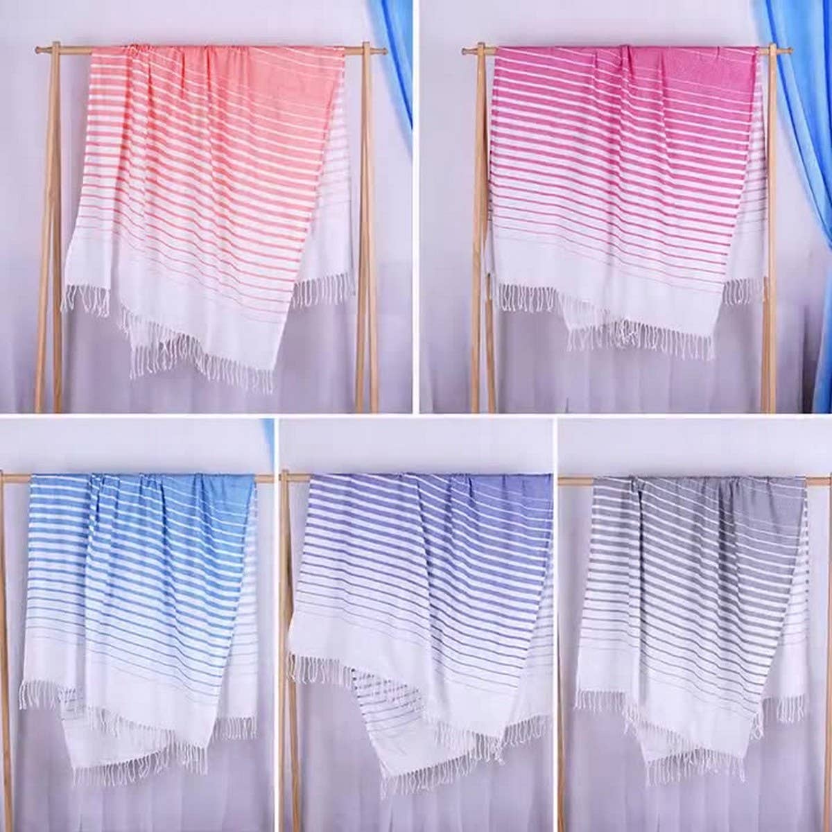 Ombre Tassel Woven Beach Towel for Travel & Couples_CWMM7671