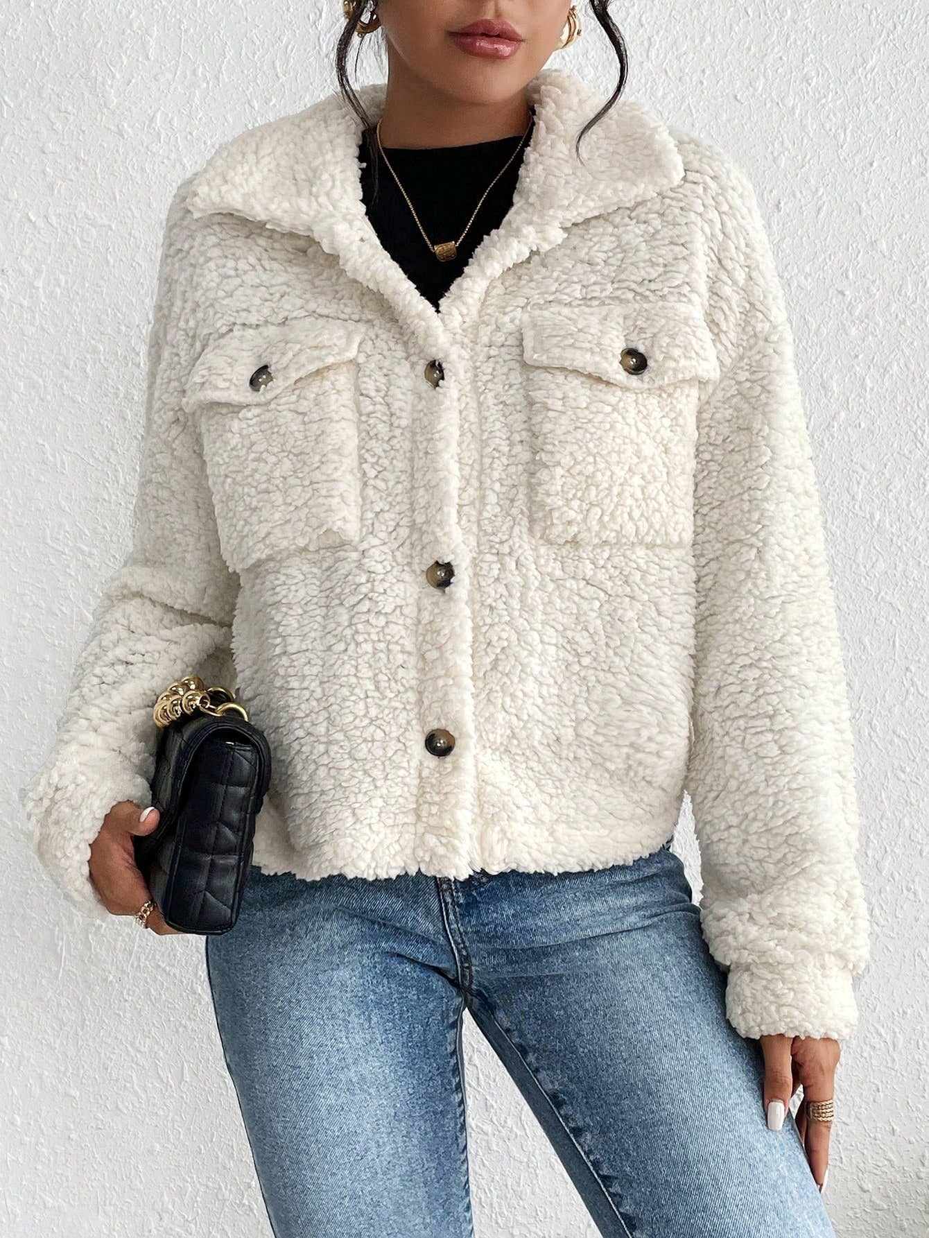 Short single-breasted lapel plush jacket