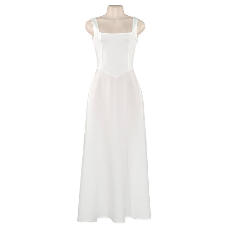 Solid color square neck cinched waist dress