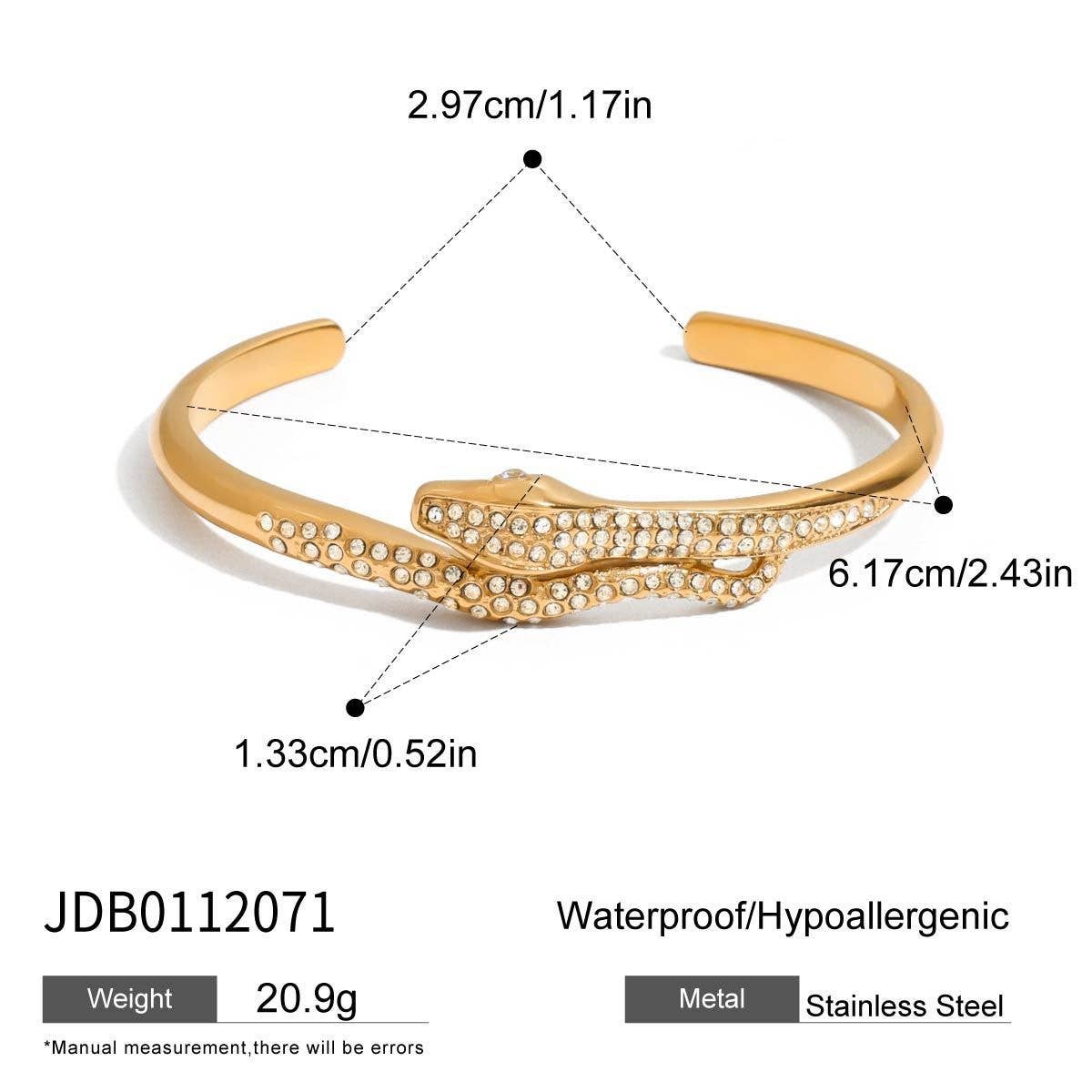 18K Gold Snake Open Bangle with Zircon, No Fade_CWAJE4699