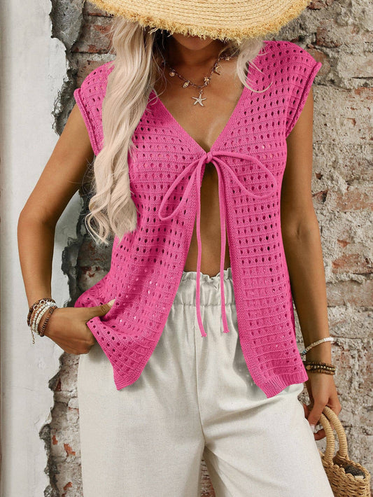 Hollow-out sweater short-sleeved knit smock