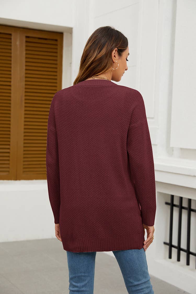 Solid color long long knit cardigan without button