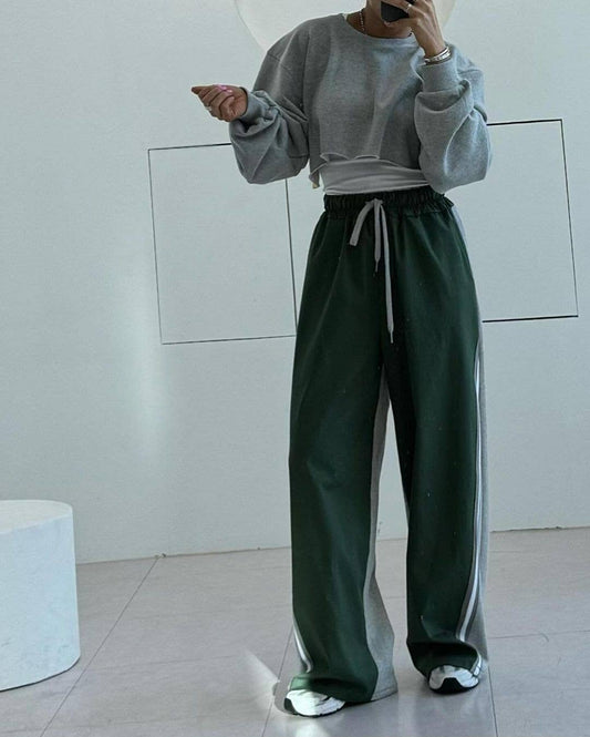 PATCHWORK ELASTIC-WAIST SPORTS SWEATPANTS