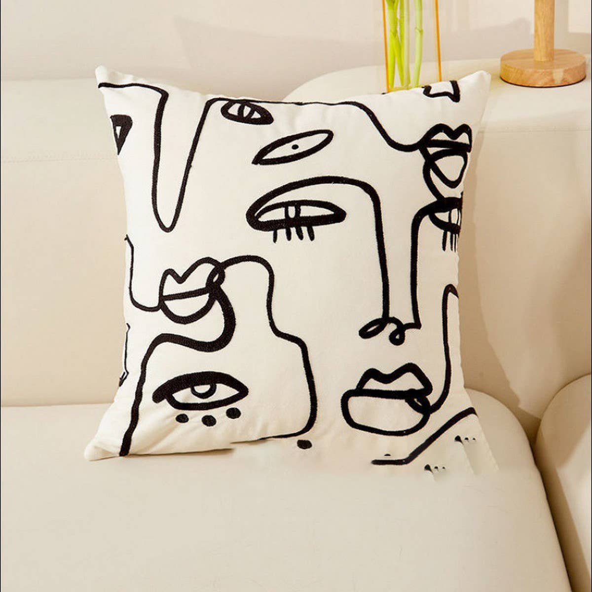 Moroccan Style Embroidered Grid Pillow Cover