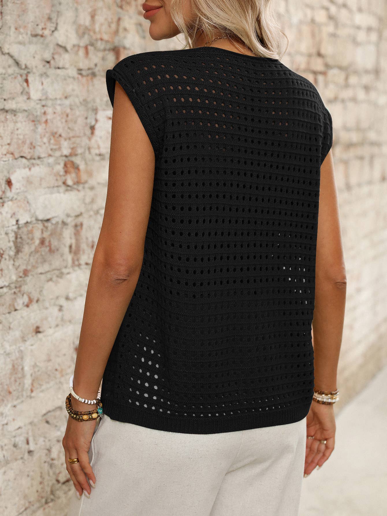 Hollow-out sweater short-sleeved knit smock