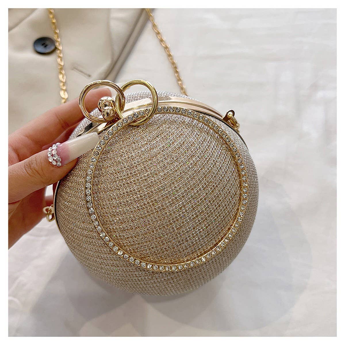 DIAMOND-STUDDED SPHERICAL  EVENING BAG CLUTCH _CWAB3247