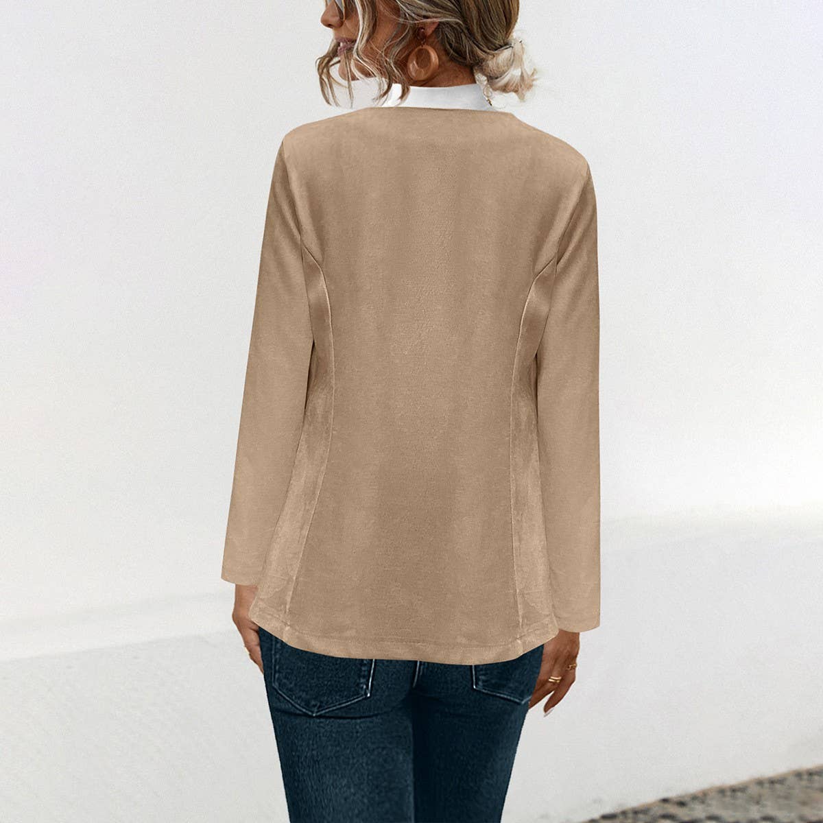 Solid color lapel casual button-down suit jacket