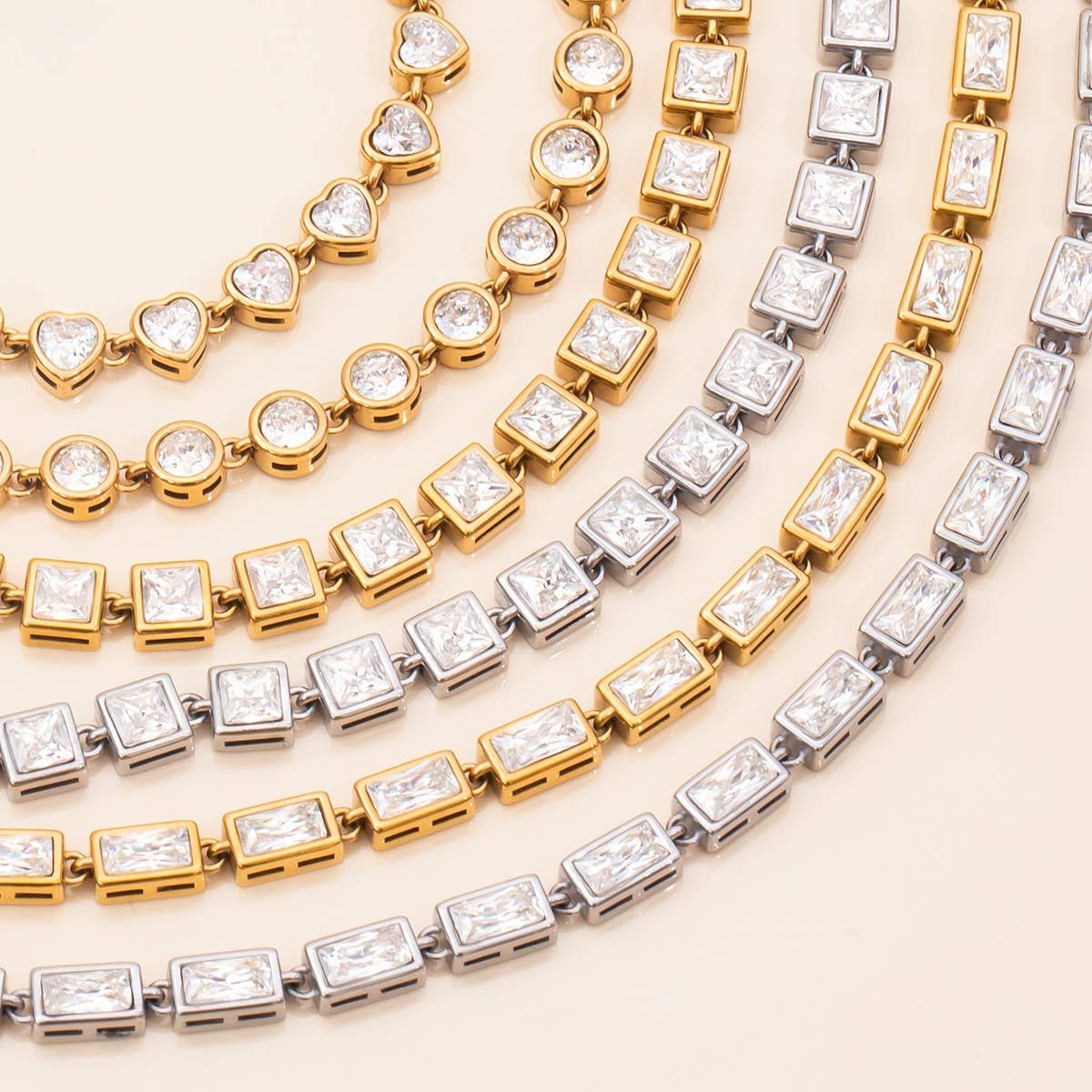 18K Gold Square Zircon Tennis Bracelet, Minimalist_CWAJE4778