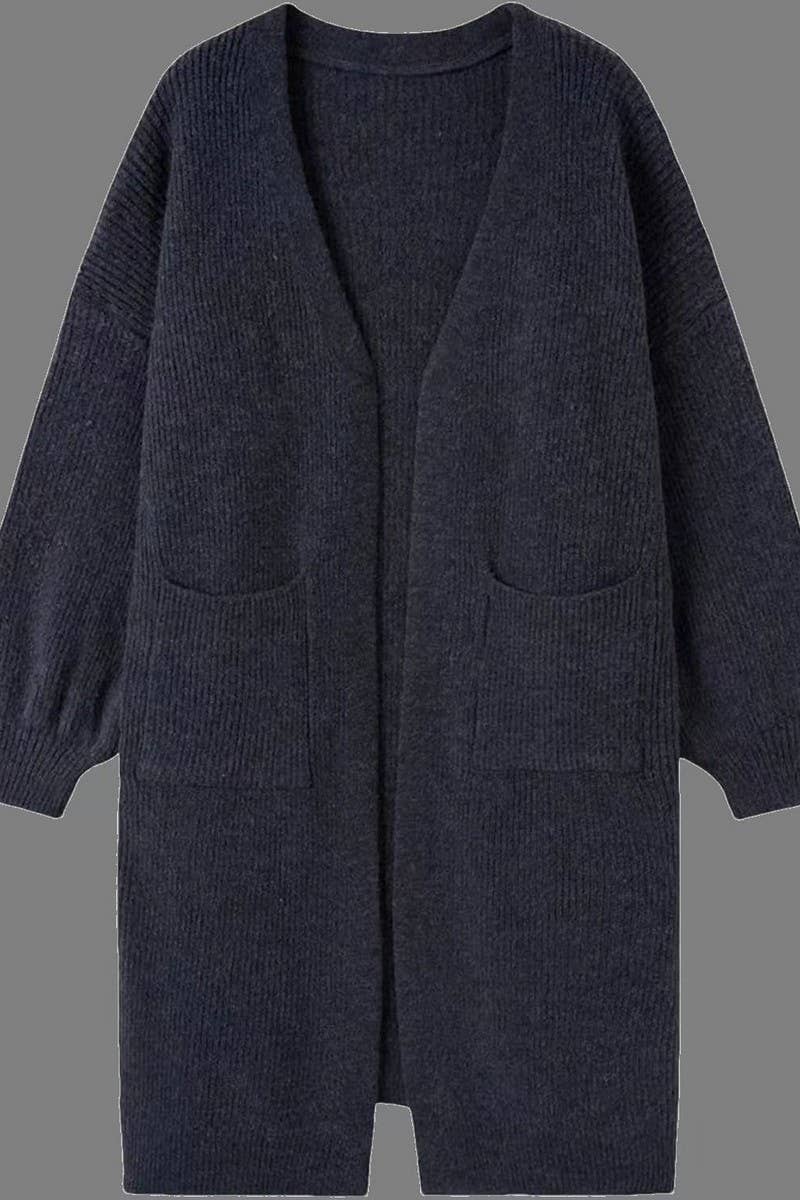 WOCAL00833_SOLID COLOR POCKET CARDIGAN LONG SWEATER JACKET