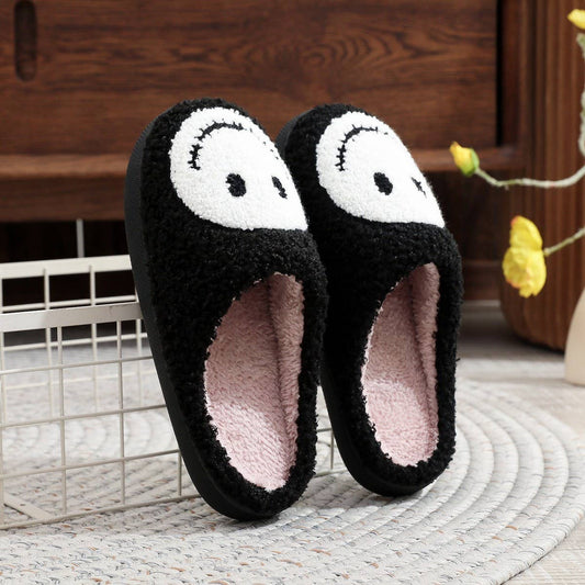HALLOWEEN SMILEY FACE EMBROIDERED COTTON SLIPPERS