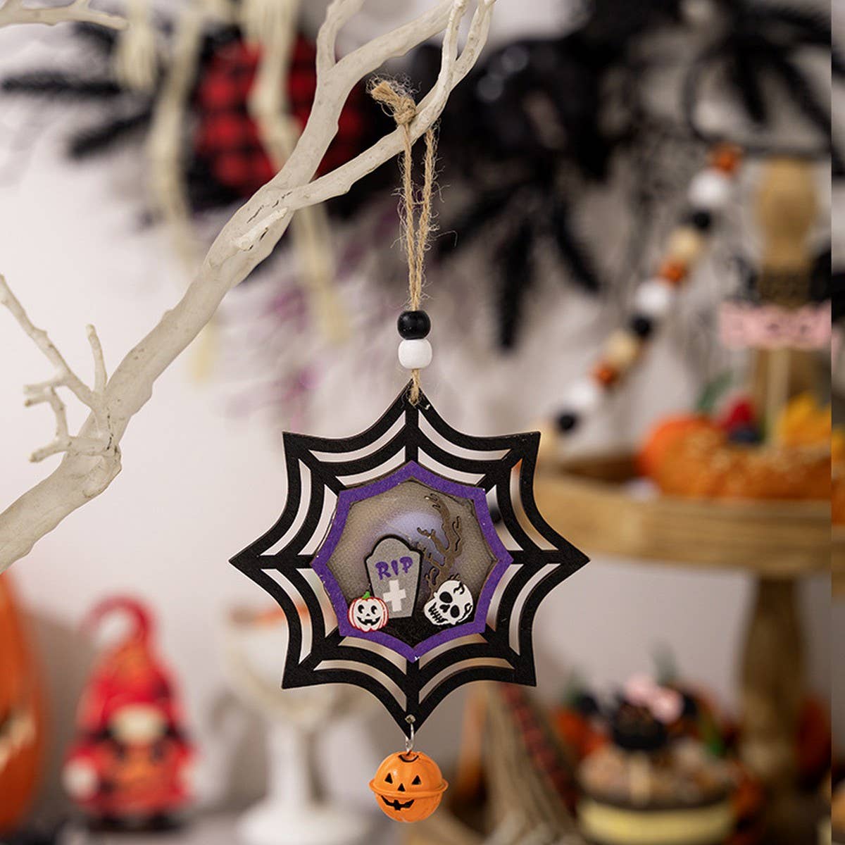 CWMM10263_3PCS HALLOWEEN LED WOODEN PUMPKIN HANGING DECOR
