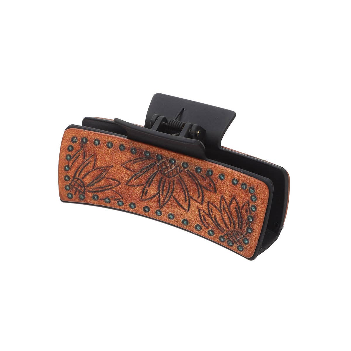 LEATHER SUNFLOWER PATTERN WESTERN HAIR CLAW CLIPS
