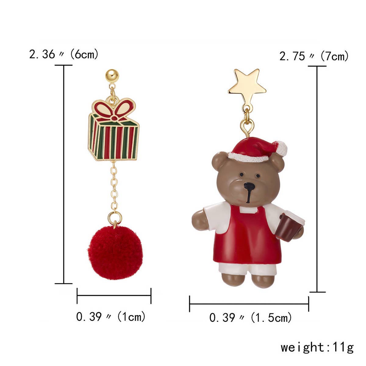 CHRISTMAS STAR BEAR GIFT IRREGULAR EARRINGS