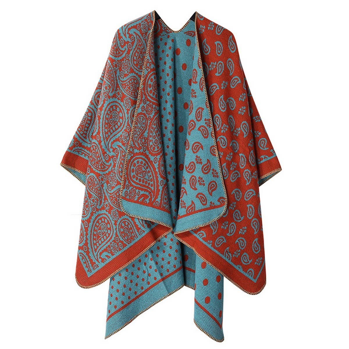 DOUBLE-SIDED SLIT SHAWL COLORBLOCK SCARF CAPE