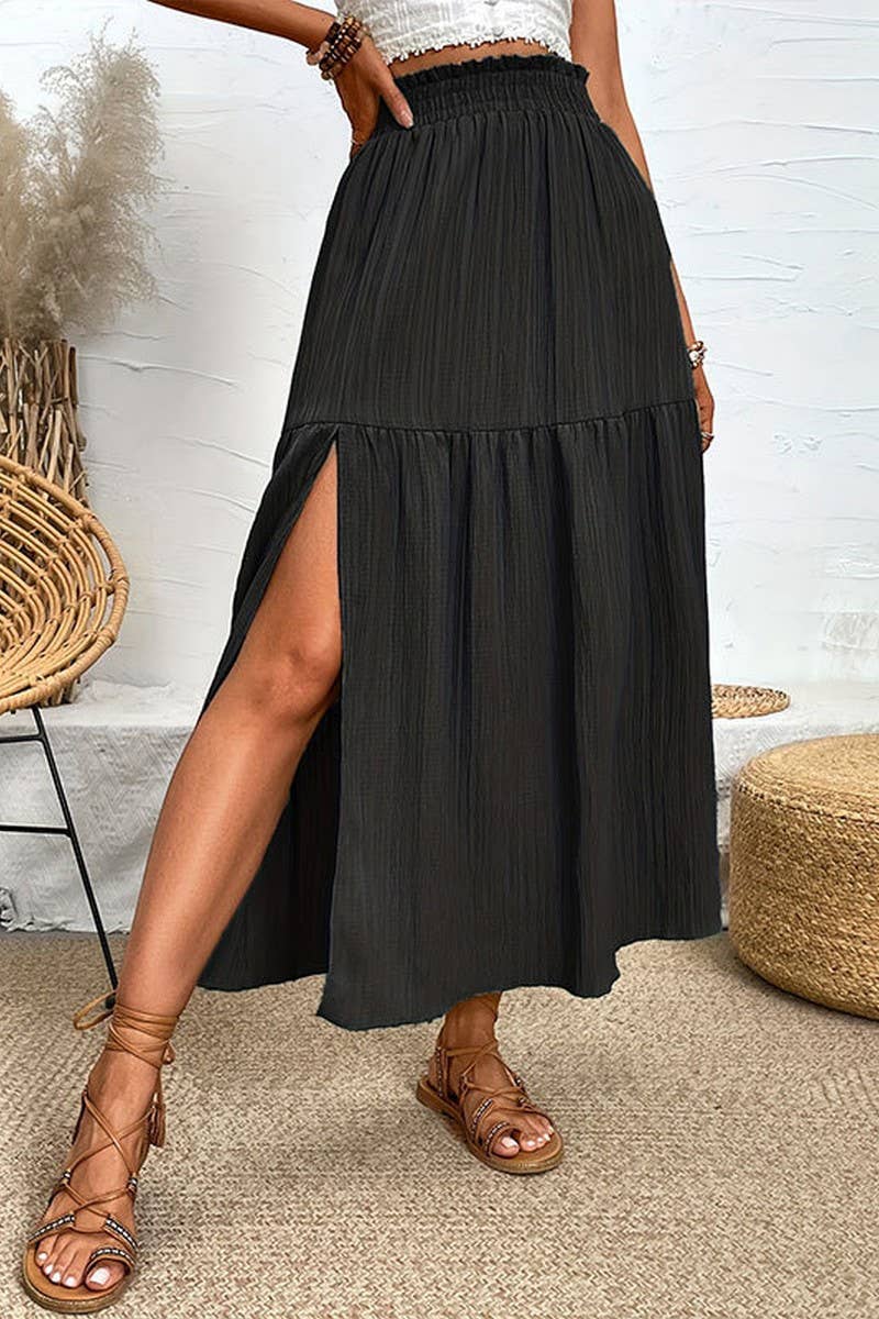 CWBLS0442_SPRING AND SUMMER HIGH-END SLIT RUFFLE SKIRT