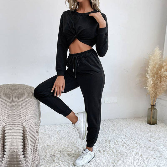 Knotted sweatshirt and long pants sportswear set