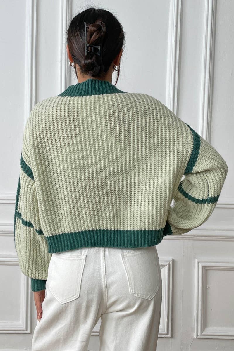 CWOCAL2204_COLOR CONTRAST LONG-SLEEVED LOOSE CARDIGAN