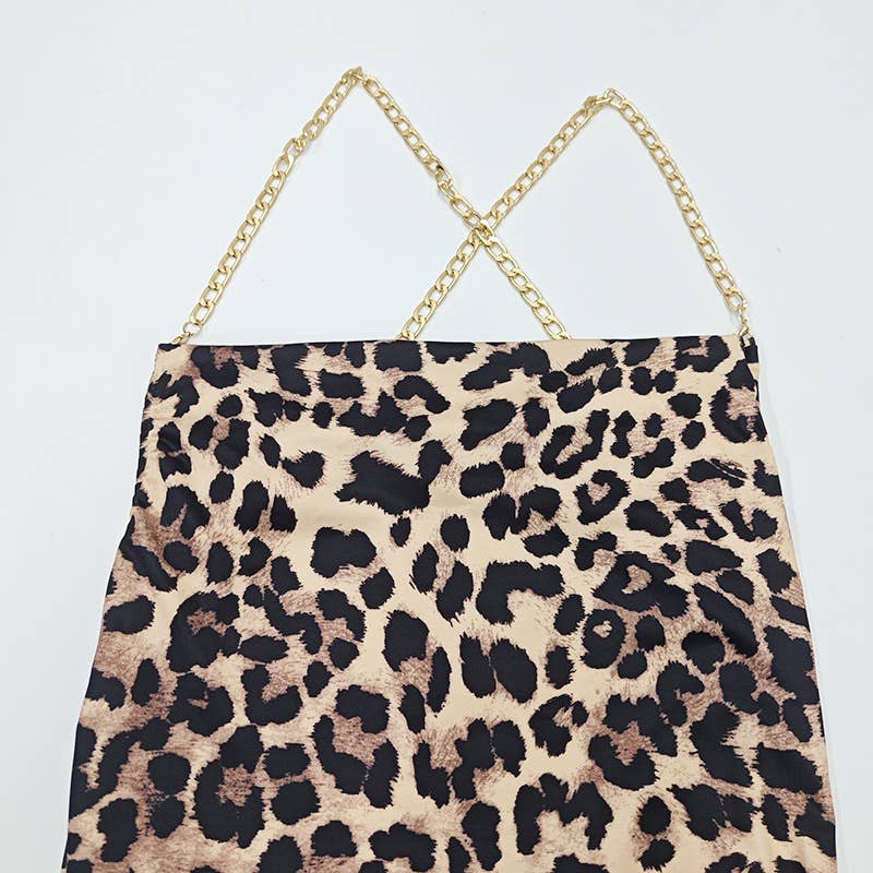 Irregular high-slit fashionable leopard dress