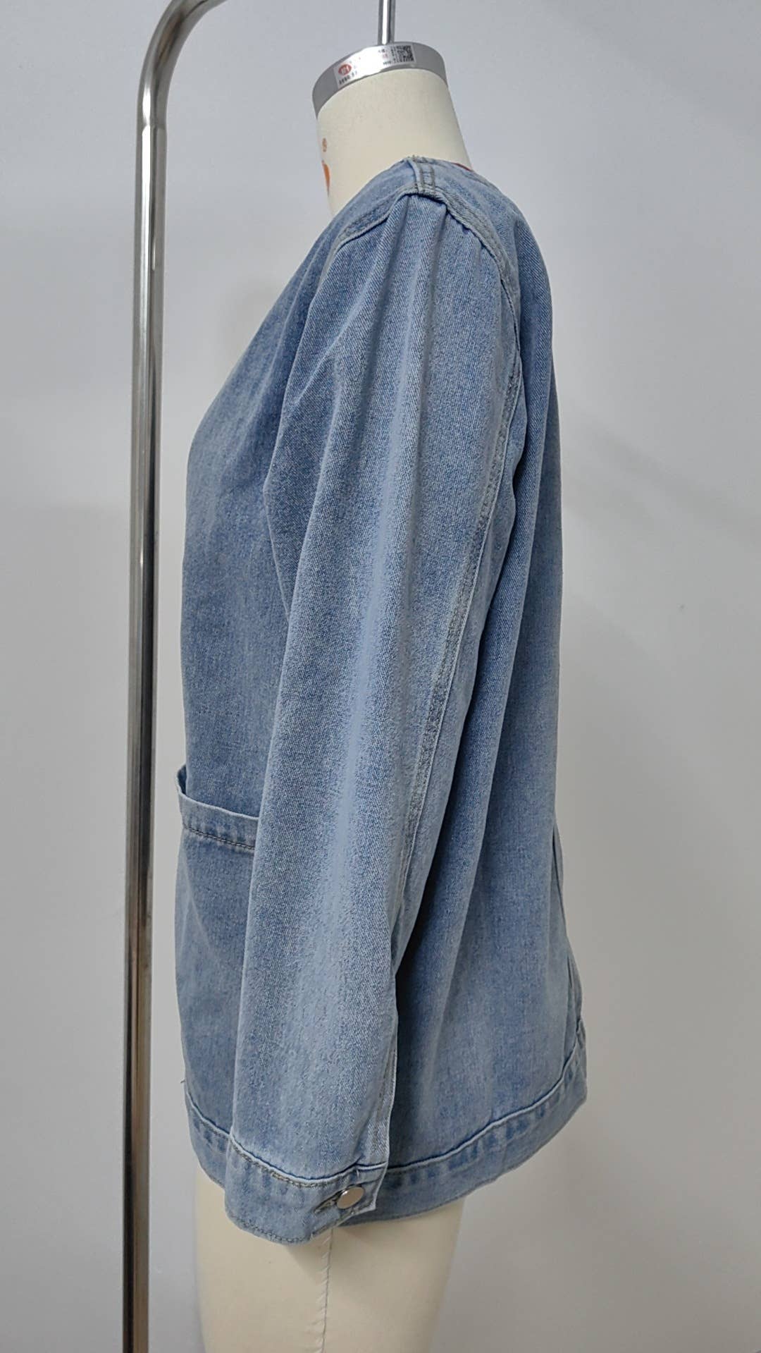 WASHED LONG SLEEVE V-NECK DENIM COAT TOP