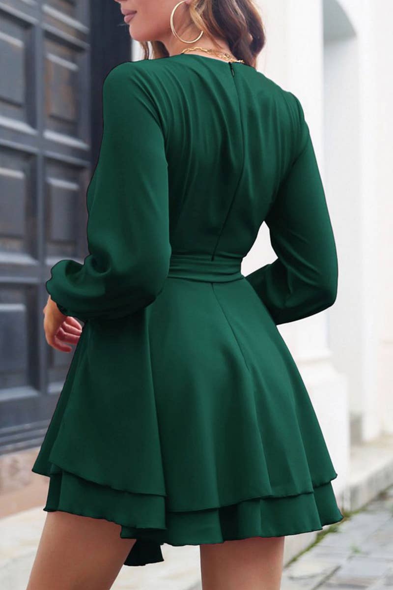 CWDSD7389_V-NECK MULTI-LAYERED HEM FASHIONABLE DRESS