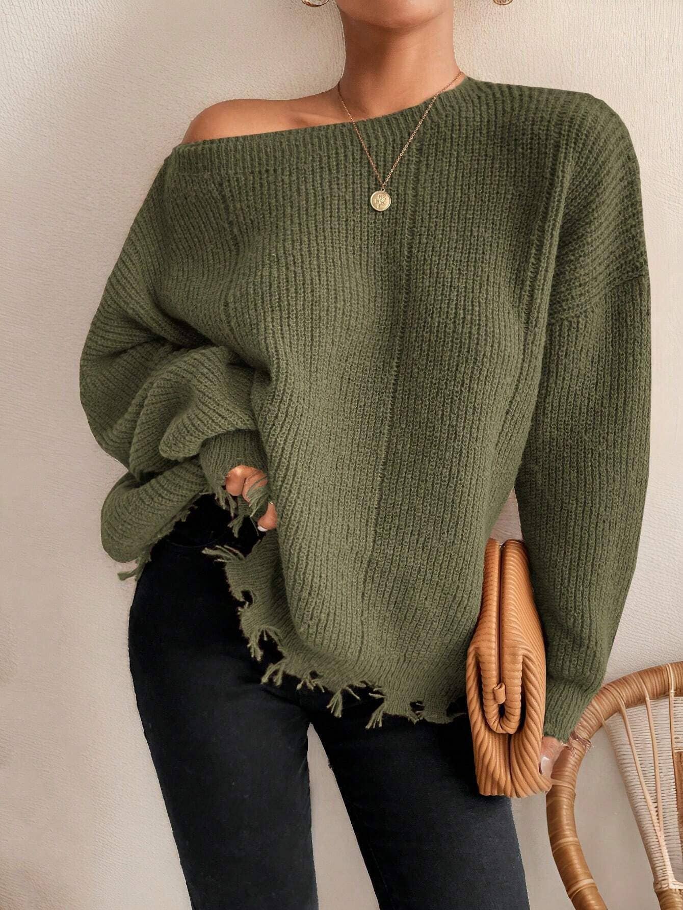 Solid color round neck hole loose sweater