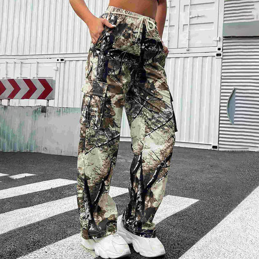 RETRO CAMOUFLAGE PRINTING WORK STRAIGHT TROUSERS
