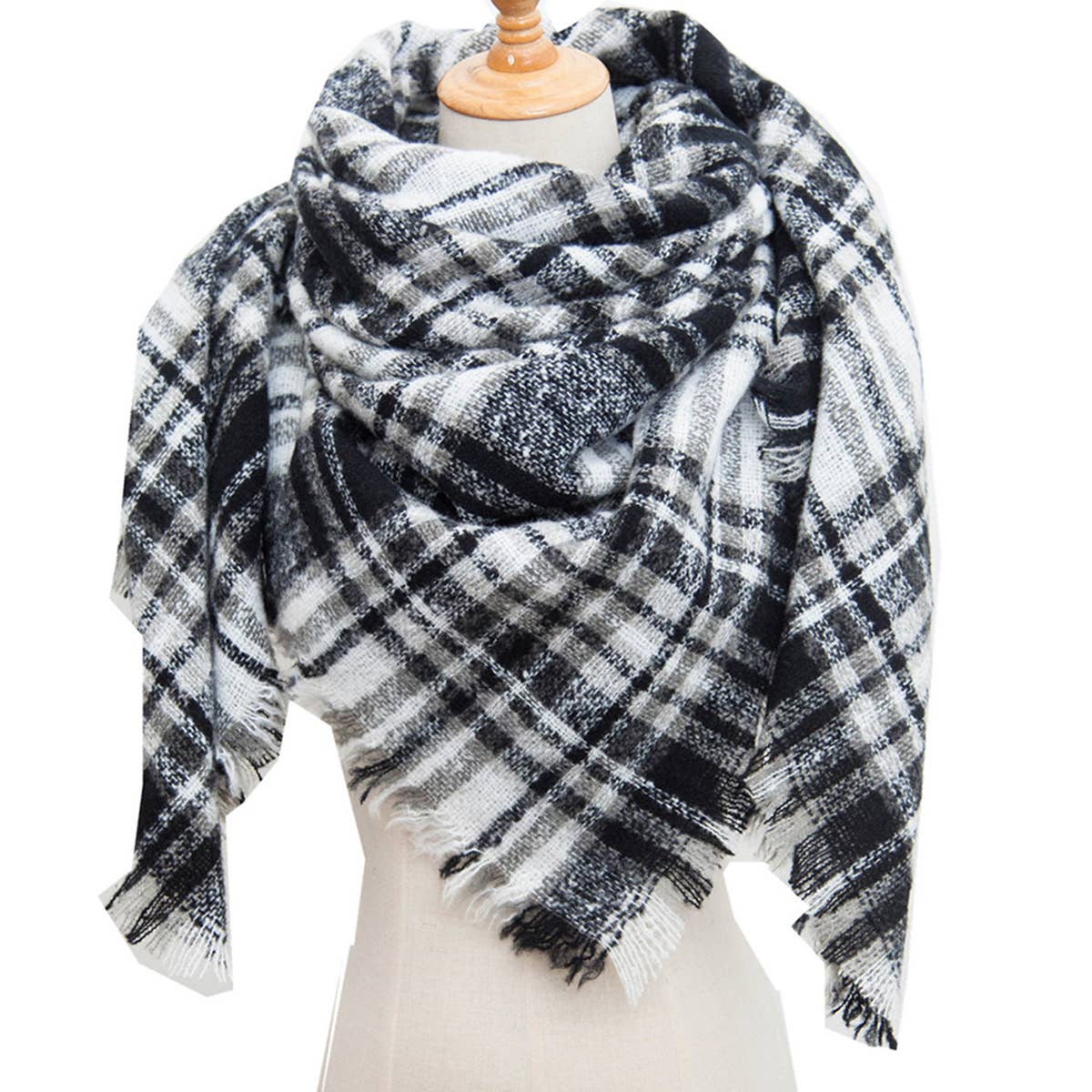 New Large Plaid Triangle Scarf - Spring to Winter