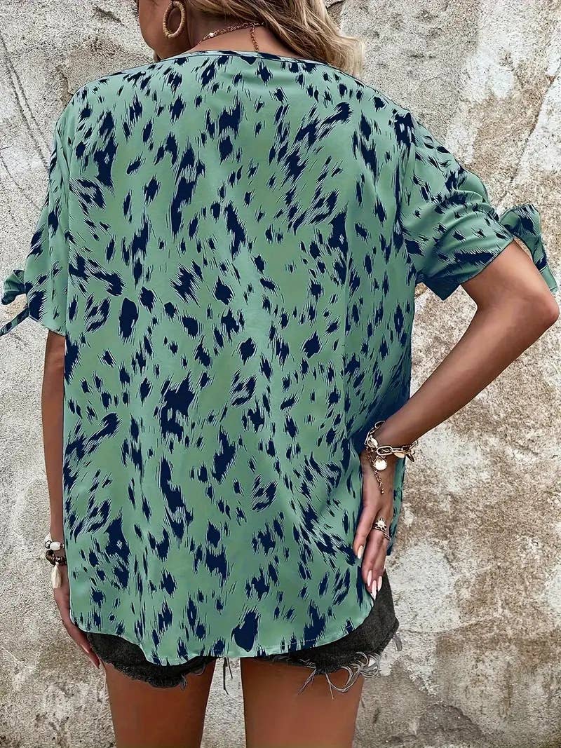Round-neck tie leopard print stylish shirt