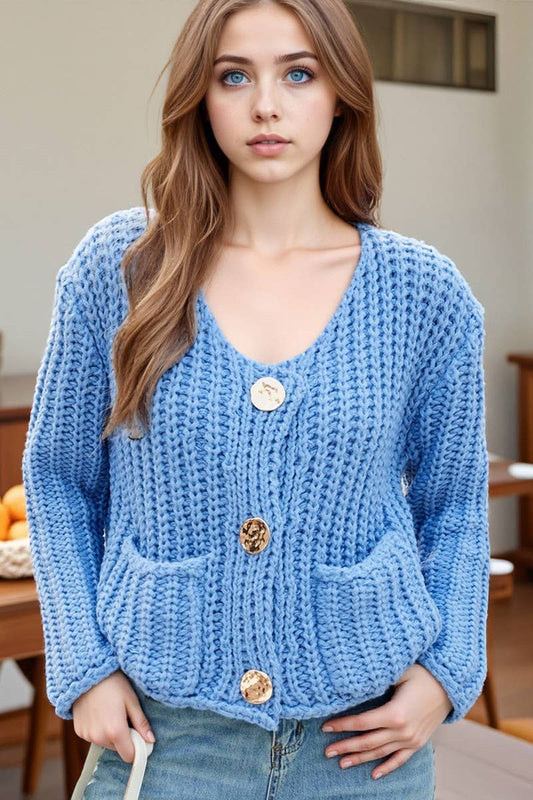 CWOCAL00845_SOLID COLOR LOOSE KNITTED CARDIGAN SWEATER