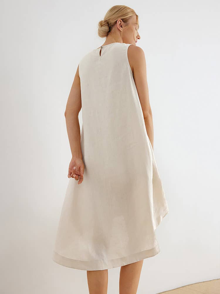 IRREGULAR COTTON LINEN SLEEVELESS DRESS