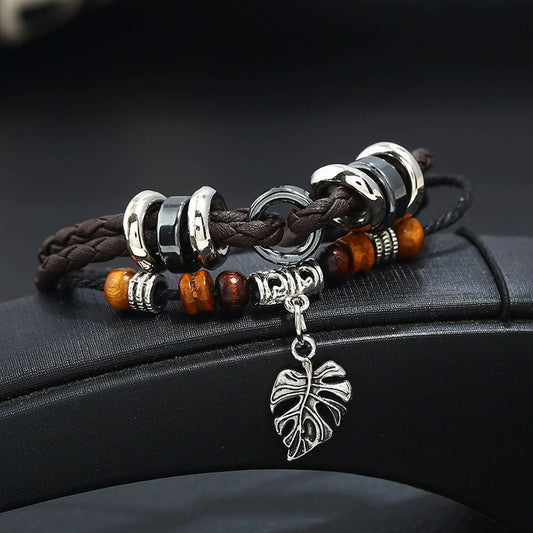 FASHION LEATHER MULTI-LAYER BRAIDED LEAF BRACELET_CWMM4512