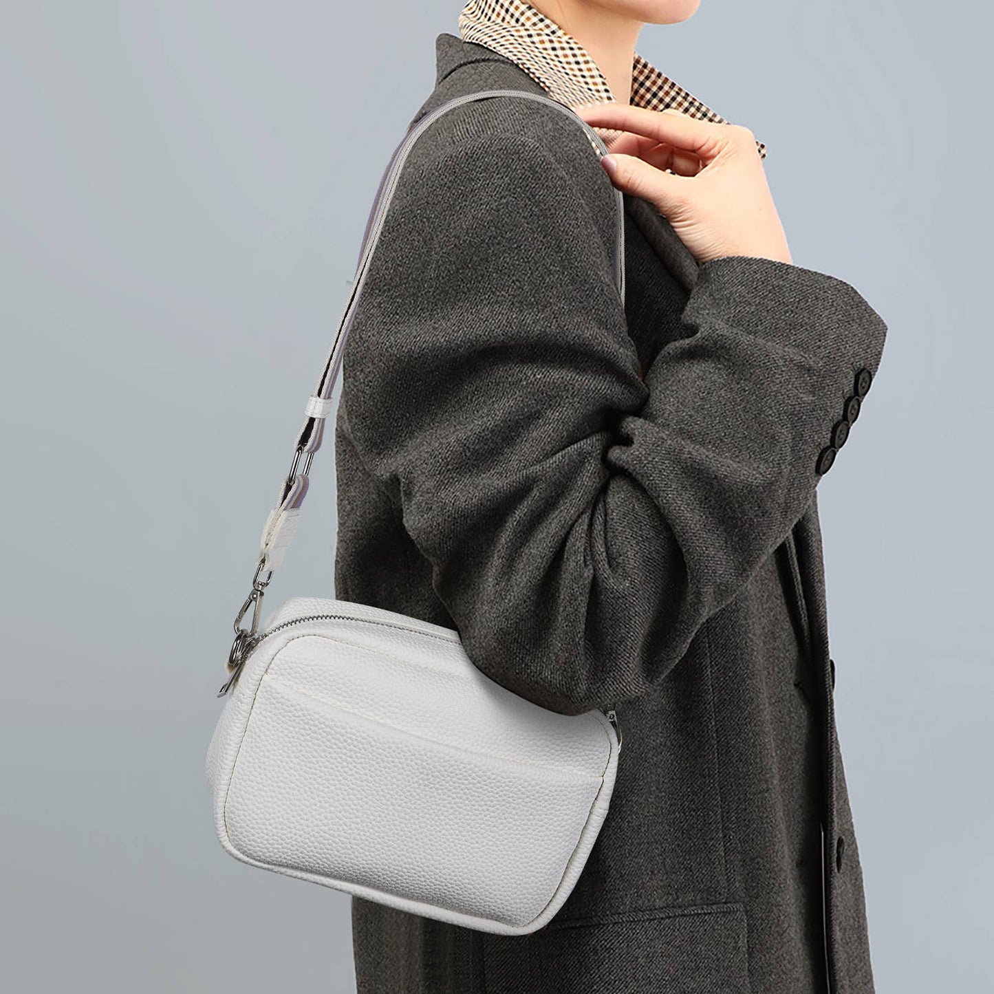 Solid-colored PU leather crossbody bag