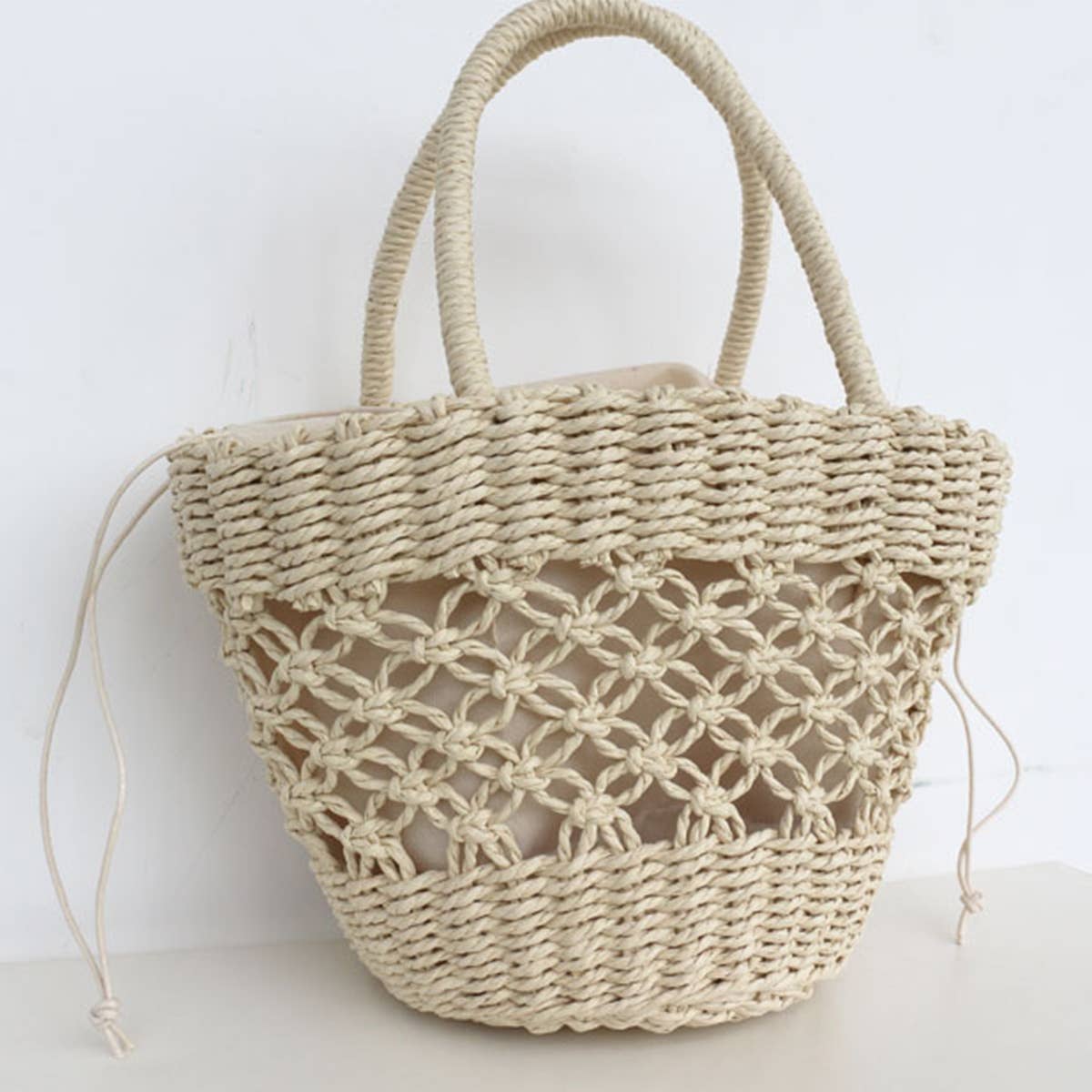 WOMEN CASUAL WOVEN STRAW BAG OVAL HANDBAG_CWAB0821