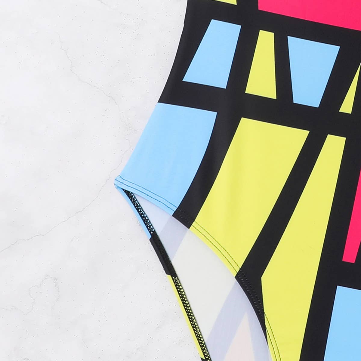 MULTICOLOR HIGH-WAISTED TANKINI SWIMSUIT