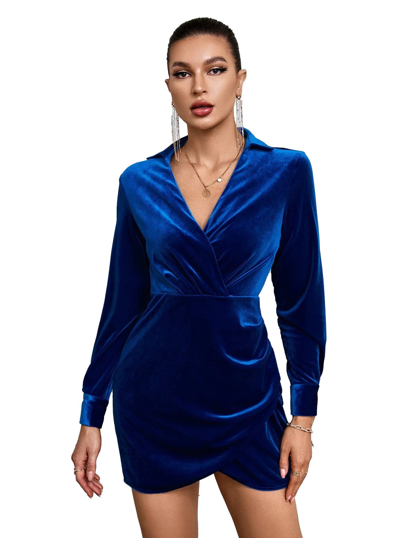 V-NECK FANNY PACK HIP SHIRT VELVET DRESS