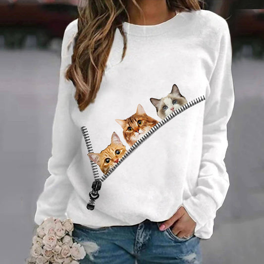 Kitty-print fashion turtle-neck hoodie