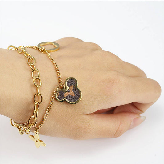 CWAJE1957_Love Mickey Mouse Gold Double Chain Bracelet
