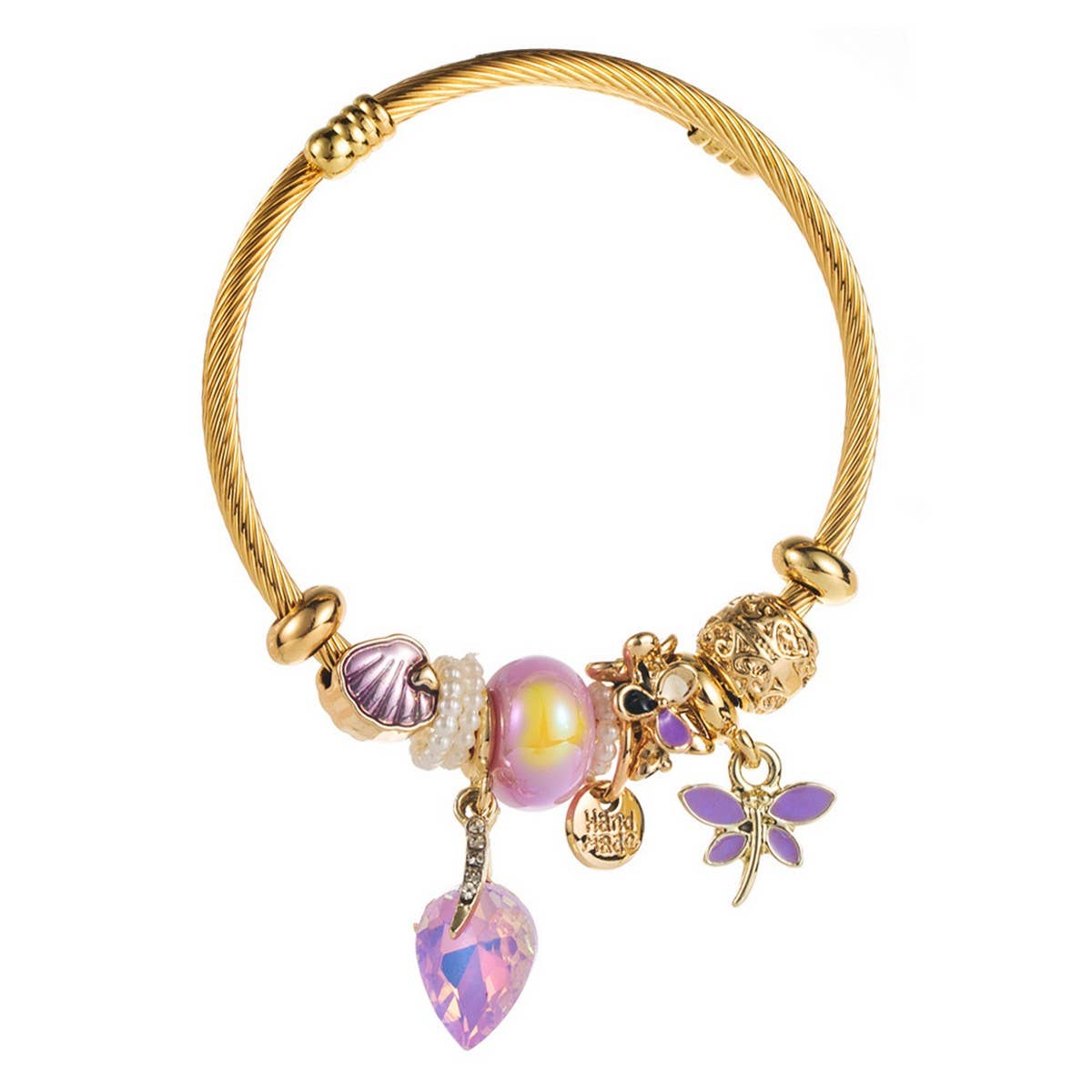 Personalized Letter & Dragonfly Charm Bracelet_CWMM8603