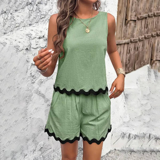 WOMEN CASUAL FASHION WAVY LACE SET_CWSTB0460