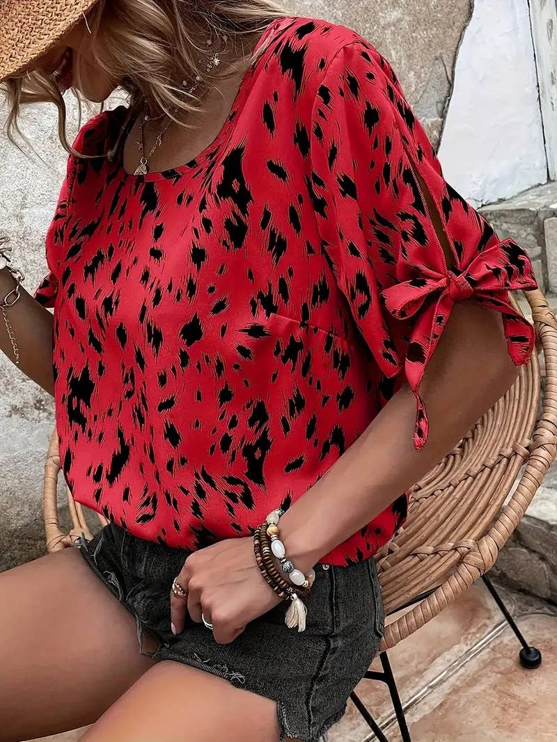 Round-neck tie leopard print stylish shirt