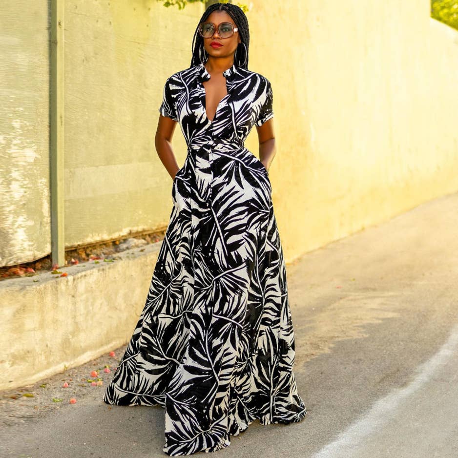 Printed lace-up Bohemian dress