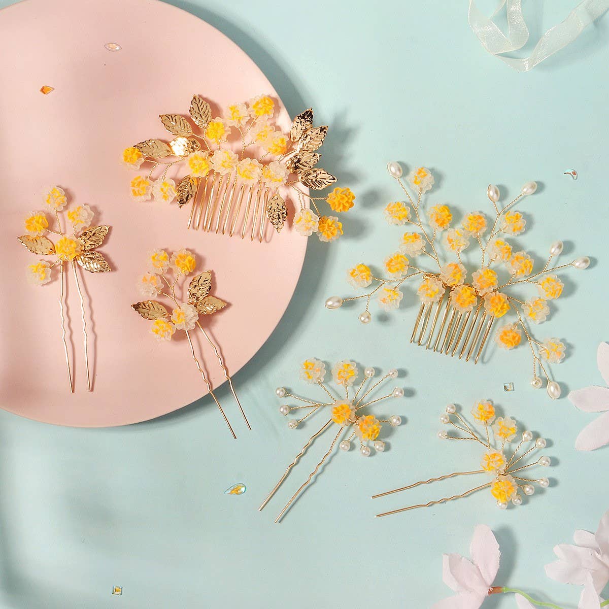 NEW YELLOW FLOWER BRIDAL HAIR ACCESSORIES_CWAHA2796