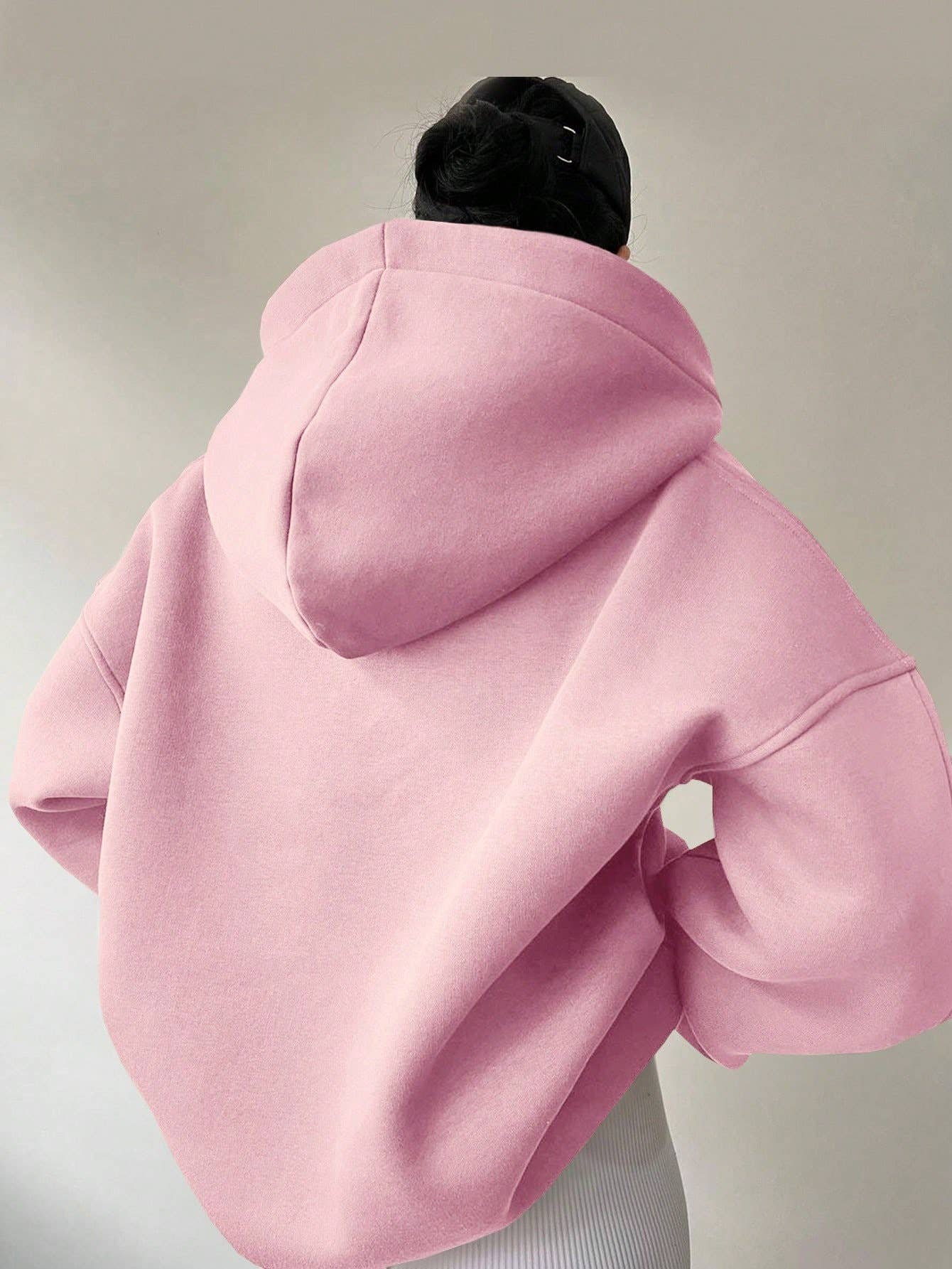 SOLID COLOR LONG SLEEVE LOOSE HOODED SWEATSHIRT