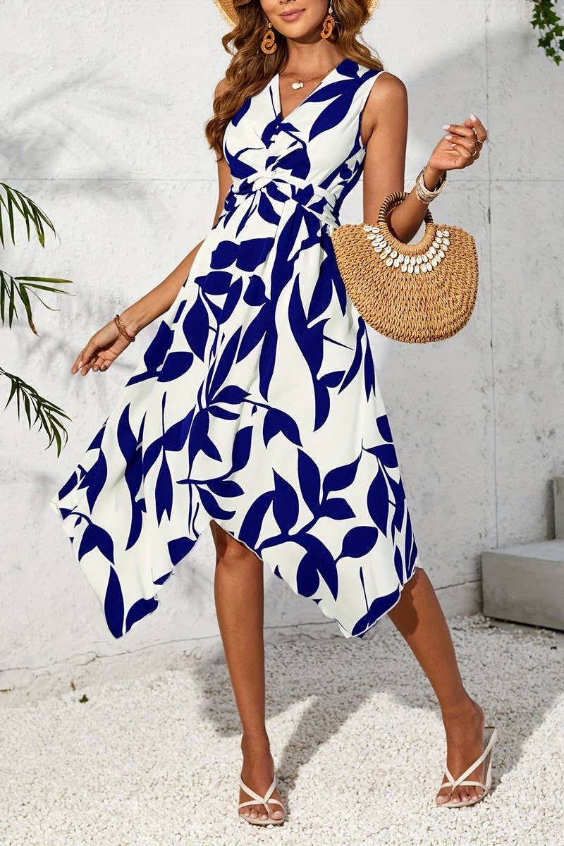 CWDSD3740_LEAF PRINT KINK IRREGULAR MIDI DRESS