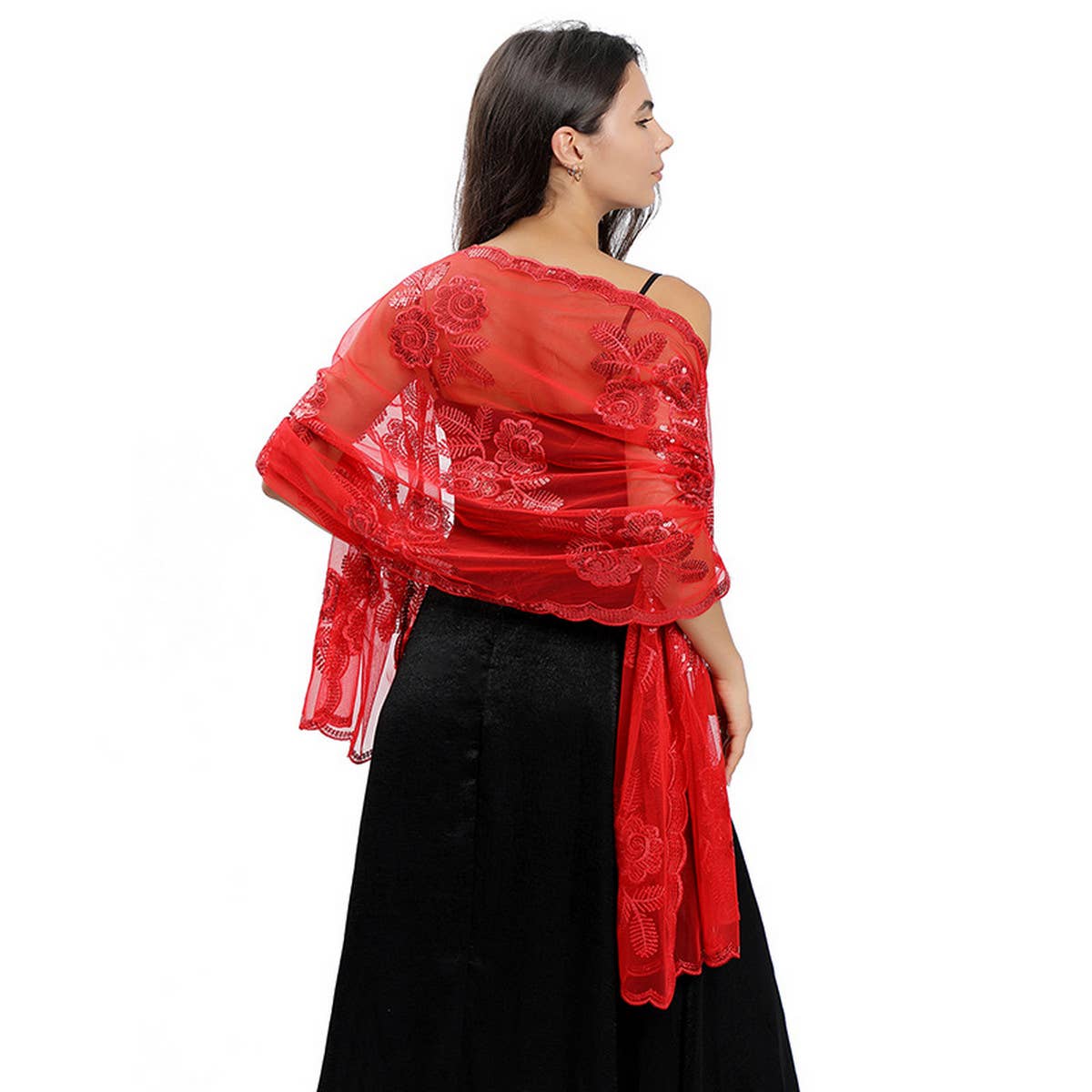 NEW ARRIVAL FLOWER SEQUIN EMBROIDERED SHAWL