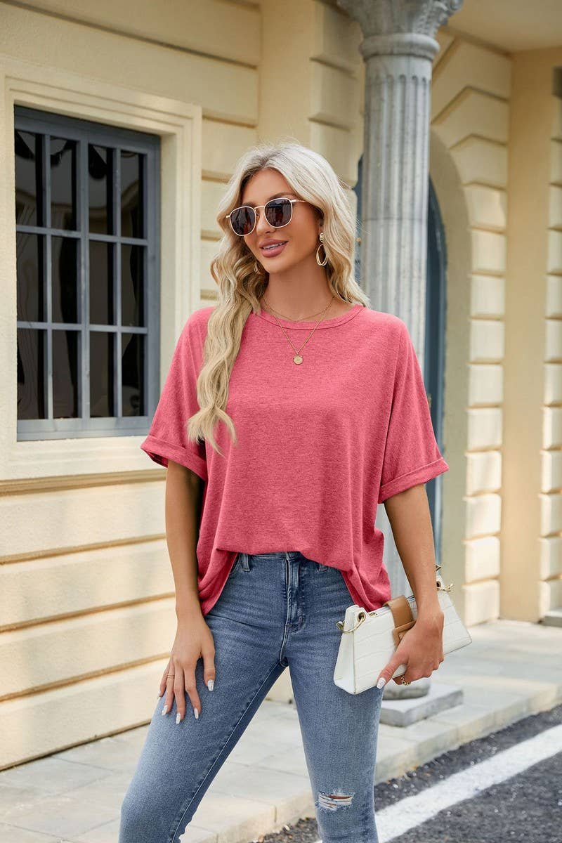 ROUND NECK SOLID COLOR SHORT SLEEVE LOOSE T SHIRT_CWTSTS0280