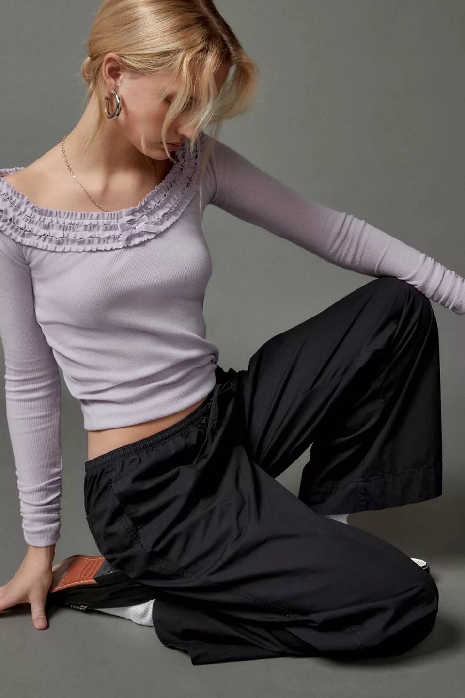 Striped street drawstring straight-leg pants