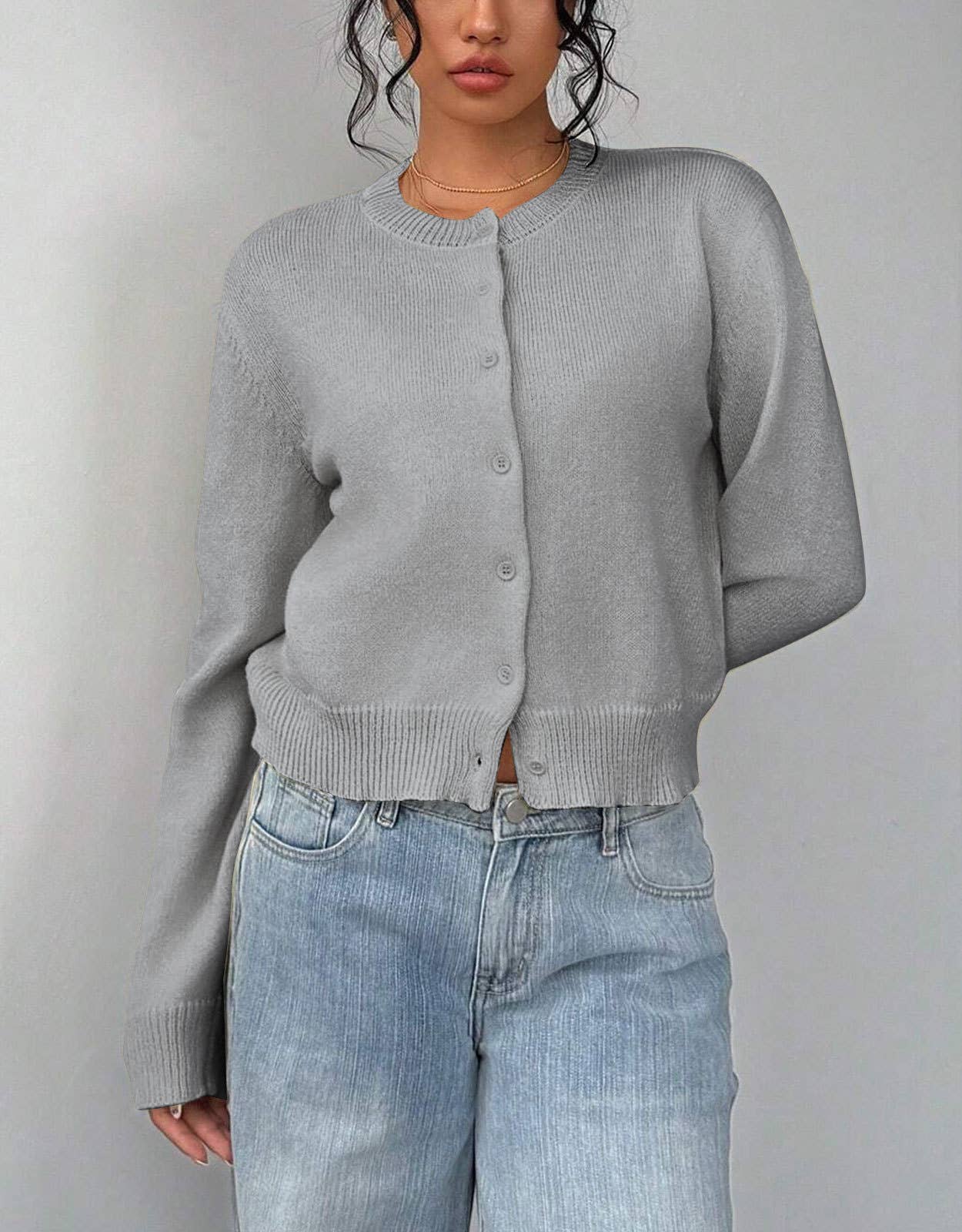 Thin,round-neck,single-breasted short cardigan