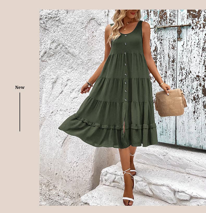 Sleeveless split-stitching dress