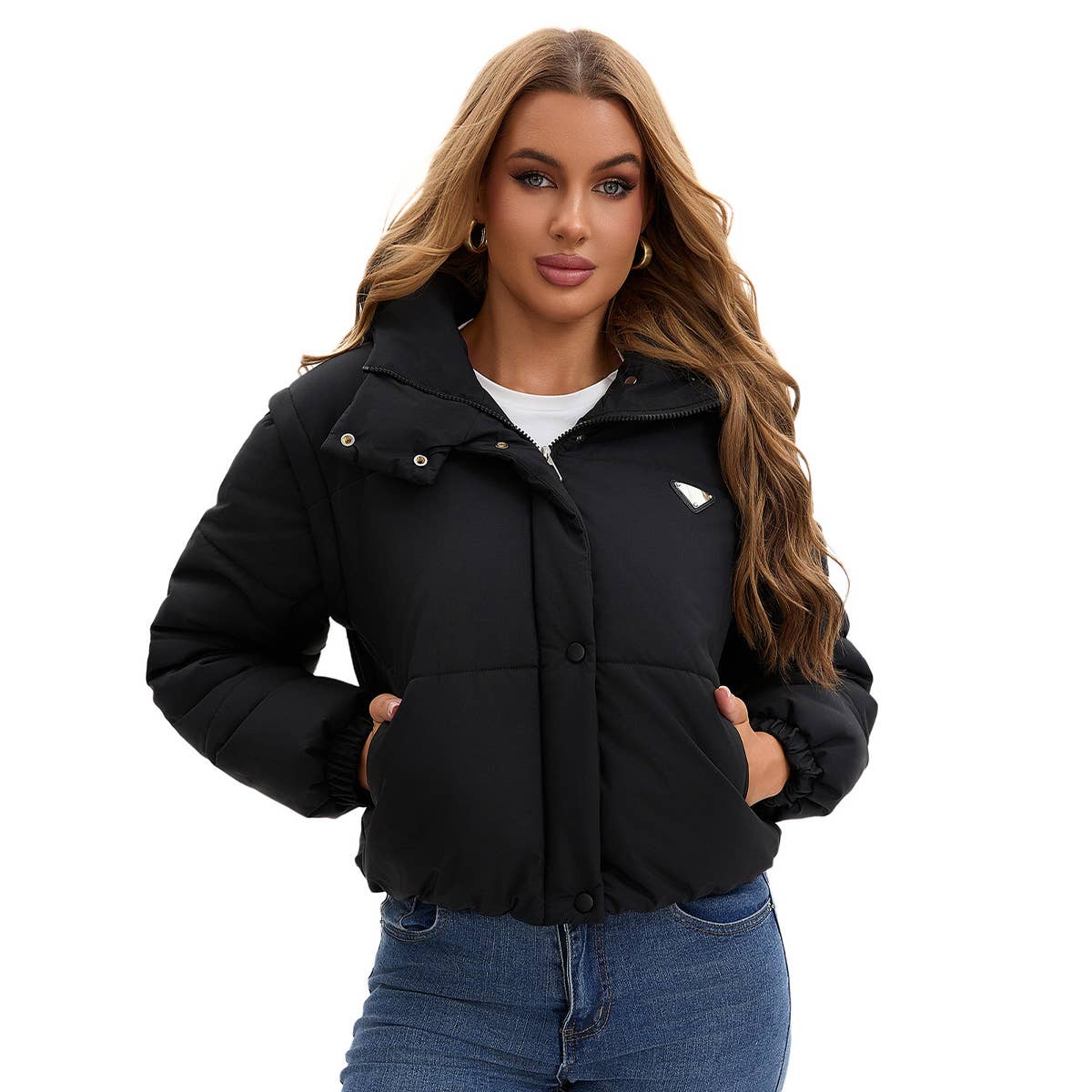 Short and thick breaded cotton-padded jacket